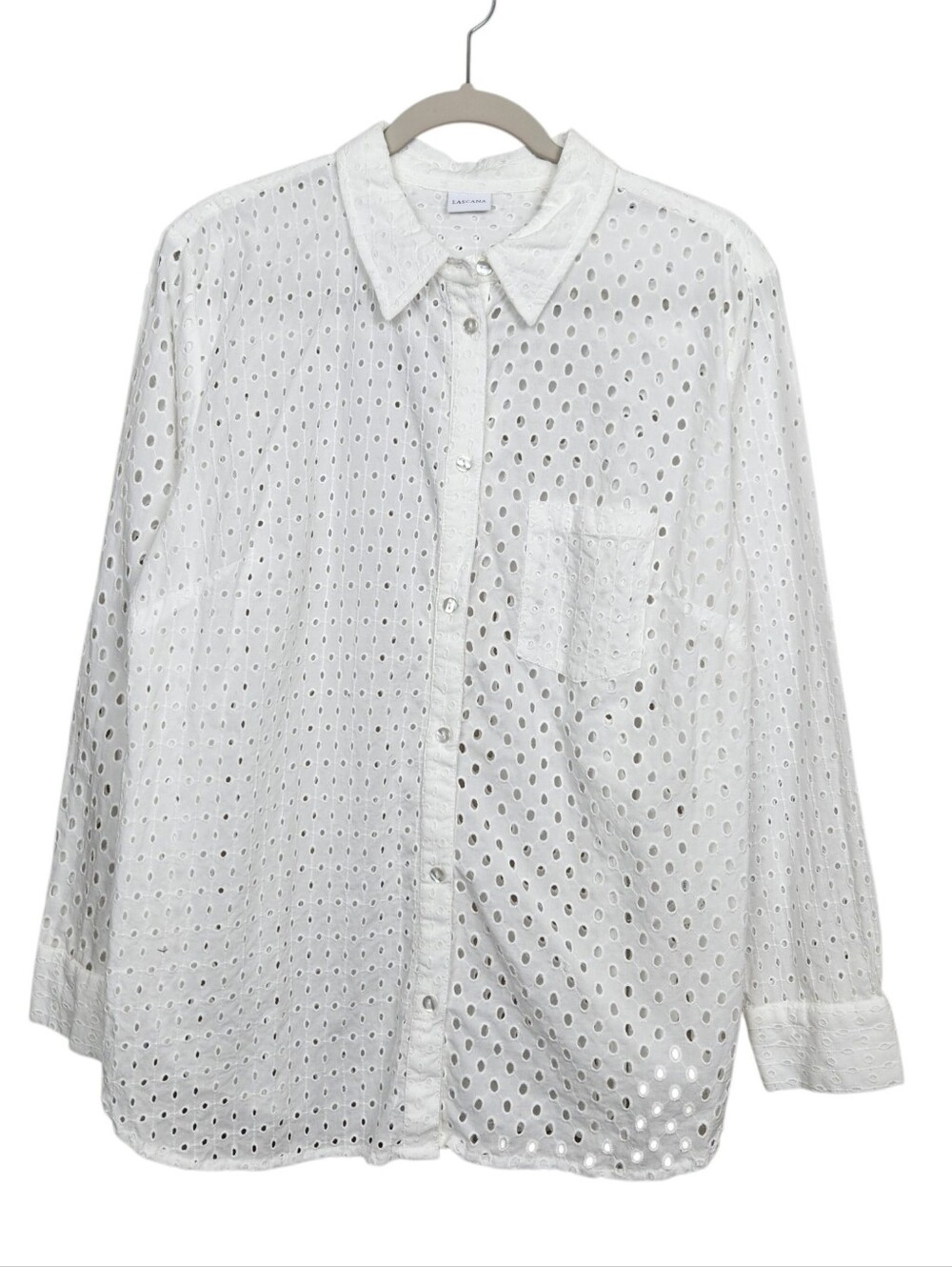 Lascana White Eyelet Button Up Long Sleeeve Collared Blouse Womens Size 12 - Picture 3 of 12